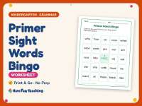 English Worksheet: Primer Sight Words Bingo – Kindergarten Grammar preview