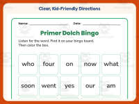 English Worksheet: Primer Sight Words Bingo – Kindergarten Grammar preview 4