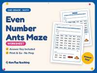 Even Number Ants Maze Worksheet – 2nd Grade Even and Odd & Patterns preview