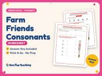 Farm Friends Consonants Worksheet – Preschool Animals Practice preview