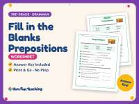 Fill in the Blanks Prepositions Worksheet – 3rd Grade Grammar Practice preview