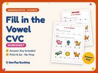 Fill in the Vowel CVC Worksheet – Kindergarten Short Vowels Practice preview
