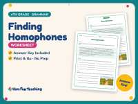 Finding Homophones Worksheet – 4th Grade Grammar Practice + Answer Key preview