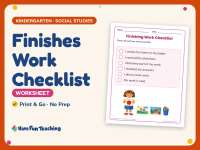 Finishes Work Checklist Worksheet – Kindergarten Life Skills Practice preview