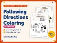 Following Directions Coloring Worksheet – Kindergarten Social Studies preview