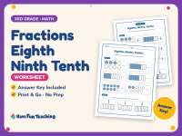 Fractions Eighth Ninth Tenth Worksheet – 3rd Grade Math Practice preview