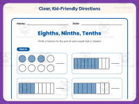 Fractions Eighth Ninth Tenth Worksheet – 3rd Grade Math Practice preview 4