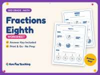 Fractions Eighth Worksheet – 3rd Grade Math Practice + Answer Key preview