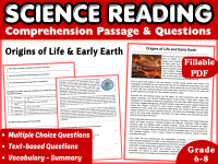 Free Science Reading Comprehension: Origins of Life (Fillable PDF) preview
