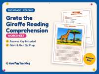 Greta the Giraffe Reading Comprehension Worksheet – 2nd Grade Animals preview