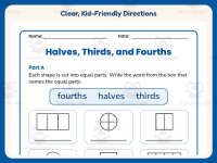 Halves Thirds and Fourths Worksheet – 2nd Grade Fractions Practice preview 4