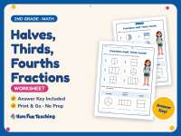 Halves, Thirds, Fourths Fractions Worksheet – 2nd Grade Math Practice preview