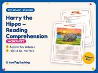 Harry the Hippo – Reading Comprehension Worksheet – 2nd Grade Animals preview