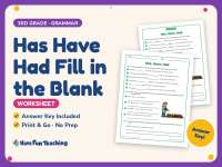 Has Have Had Fill in the Blank Worksheet – 3rd Grade Verbs Practice preview