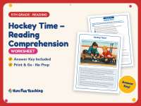 Hockey Time – Reading Comprehension Worksheet – 5th Grade Sports preview