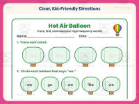 Hot Air Balloon High Frequency Words Worksheet – Preschool Sight Words preview 4
