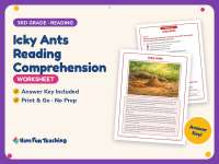 Icky Ants Reading Comprehension Worksheet – 3rd Grade Animals Practice preview