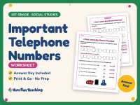 Important Telephone Numbers Worksheet – 1st Grade Back to School preview