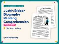Justin Bieber Biography Reading Comprehension Worksheet – Biographies preview