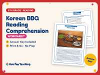 Korean BBQ Reading Comprehension Worksheet – 5th Grade Food Practice preview