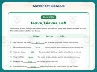 Leave Leaves Left Fill in the Blank Worksheet – 4th Grade Verbs preview 7