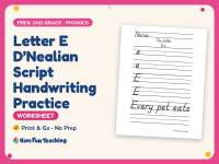 Letter E D’Nealian Script Handwriting Practice Worksheet – Alphabet preview