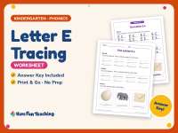 Letter E Tracing Worksheet – Kindergarten Alphabet & Beginning Sounds preview