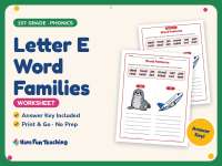 Letter E Word Families Worksheet – 1st Grade Phonics Practice preview