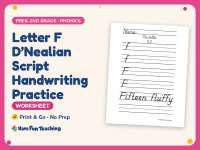 Letter F D’Nealian Script Handwriting Practice Worksheet – Alphabet preview
