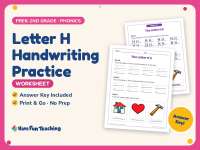 Letter H Handwriting Practice Worksheet – PreK-2nd Grade Alphabet preview