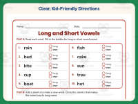 Long and Short Vowels Worksheet – 1st Grade Long Vowels Practice preview 4