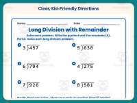Long Division with Remainder Worksheet – 4th Grade Math Practice preview 4