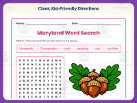 Maryland Word Search Worksheet – 3rd Grade States Practice preview 4