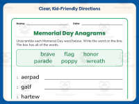 Memorial Day Anagrams Worksheet – 2nd Grade Grammar Practice preview 4