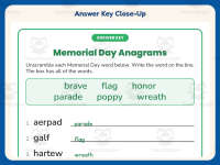 Memorial Day Anagrams Worksheet – 2nd Grade Grammar Practice preview 7