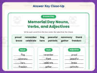 Memorial Day Nouns Verbs Adjectives Worksheet – 3rd Grade Grammar preview 7