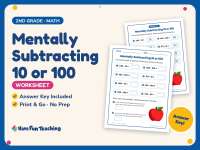 Mentally Subtracting 10 or 100 Worksheet – 2nd Grade Base 10 Practice preview
