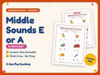 Middle Sounds E or A Worksheet – Kindergarten Vowels Practice preview