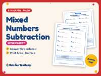 Mixed Numbers Subtraction Worksheet – 5th Grade Fractions Practice preview