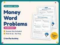 Money Word Problems Worksheet – 4th Grade Math Practice + Answer Key preview