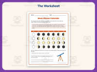 Moon Phases Calendar Worksheet – 3rd Grade Space Practice + Answer Key preview 2