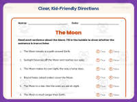 Moon True or False Worksheet – 3rd Grade Space Practice + Answer Key preview 4