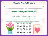 Mother’s Day Word Search Worksheet – 3rd Grade Holiday Practice preview 4