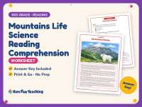 Mountains Life Science Reading Comprehension Worksheet – 3rd Grade preview