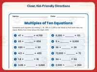 Multiples of Ten Equations Worksheet – 5th Grade Basic Operations preview 4