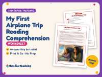 My First Airplane Trip Reading Comprehension Worksheet – 3rd Grade preview