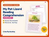 My Pet Lizard Reading Comprehension Worksheet – Kindergarten Practice preview