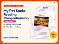 My Pet Snake Reading Comprehension Worksheet – Kindergarten Practice preview