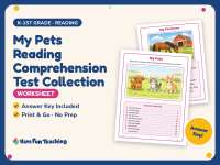 My Pets Reading Comprehension Test Collection – K-1st Grade Practice preview