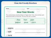 New Year’s Words Worksheet – 2nd Grade New Years Practice + Answer Key preview 4